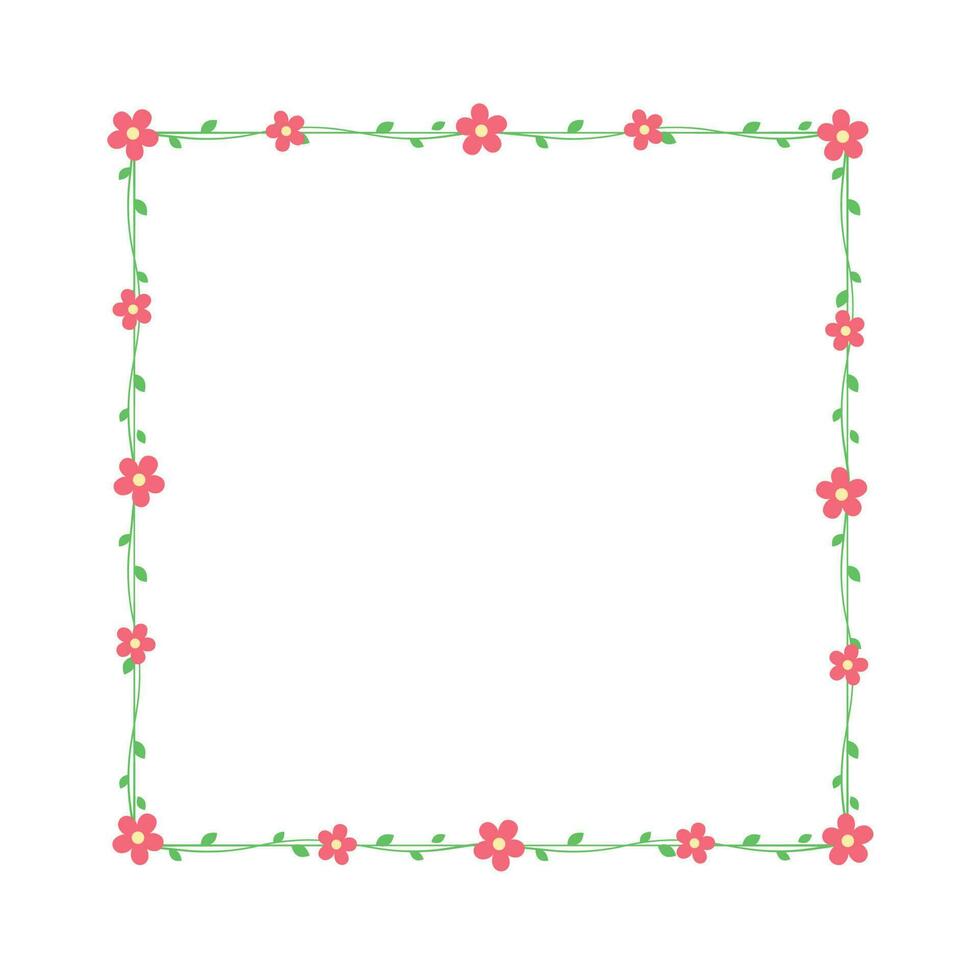 Platz rot Blumen auf Grün Ranke Frames und Grenzen, Blumen- botanisch Design Element Vektor Illustration