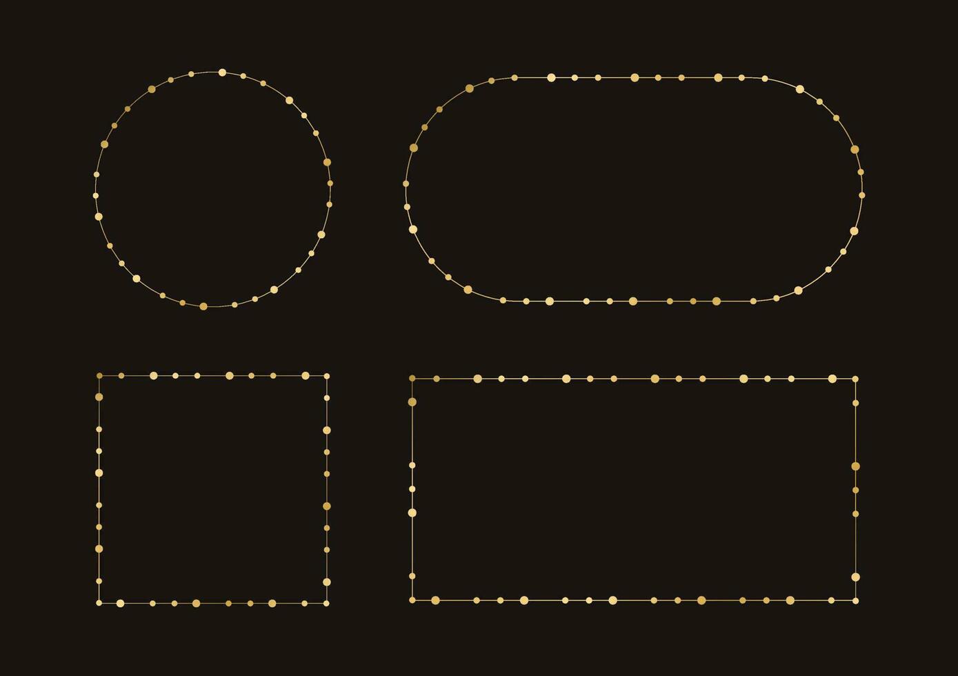 Gold Weihnachten Fee Beleuchtung Rahmen Rand Satz. abstrakt geometrisch golden Punkte Kreis Rahmen Sammlung. vektor