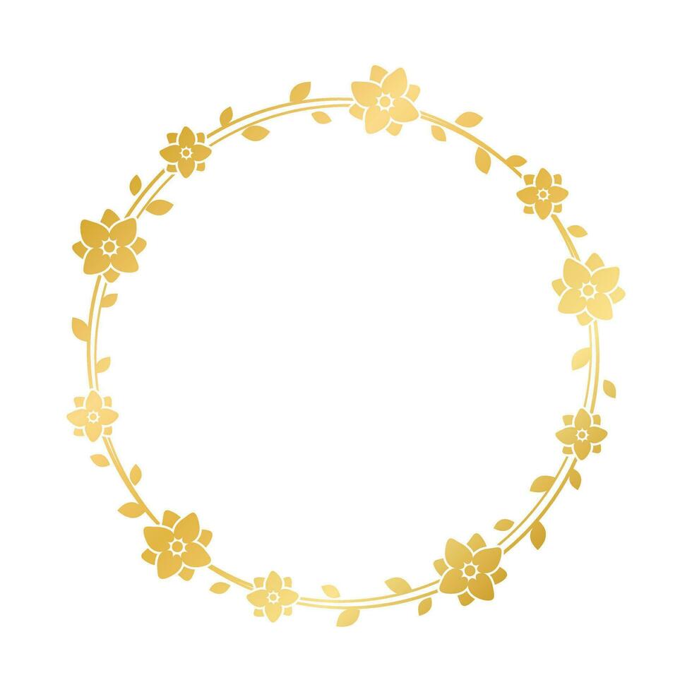 runden Gold Blumen- Rahmen Vorlage. Luxus golden Rahmen Rand zum einladen, Hochzeit, Zertifikat. Vektor Kunst mit Blumen und Blätter.