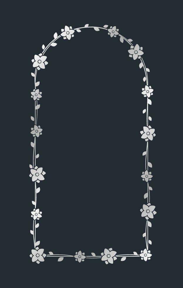 Silber geometrisch Vertikale Blumen- Rahmen Vorlage. Luxus golden Rahmen Rand zum einladen, Hochzeit, Zertifikat. Vektor Kunst mit Blumen und Blätter.