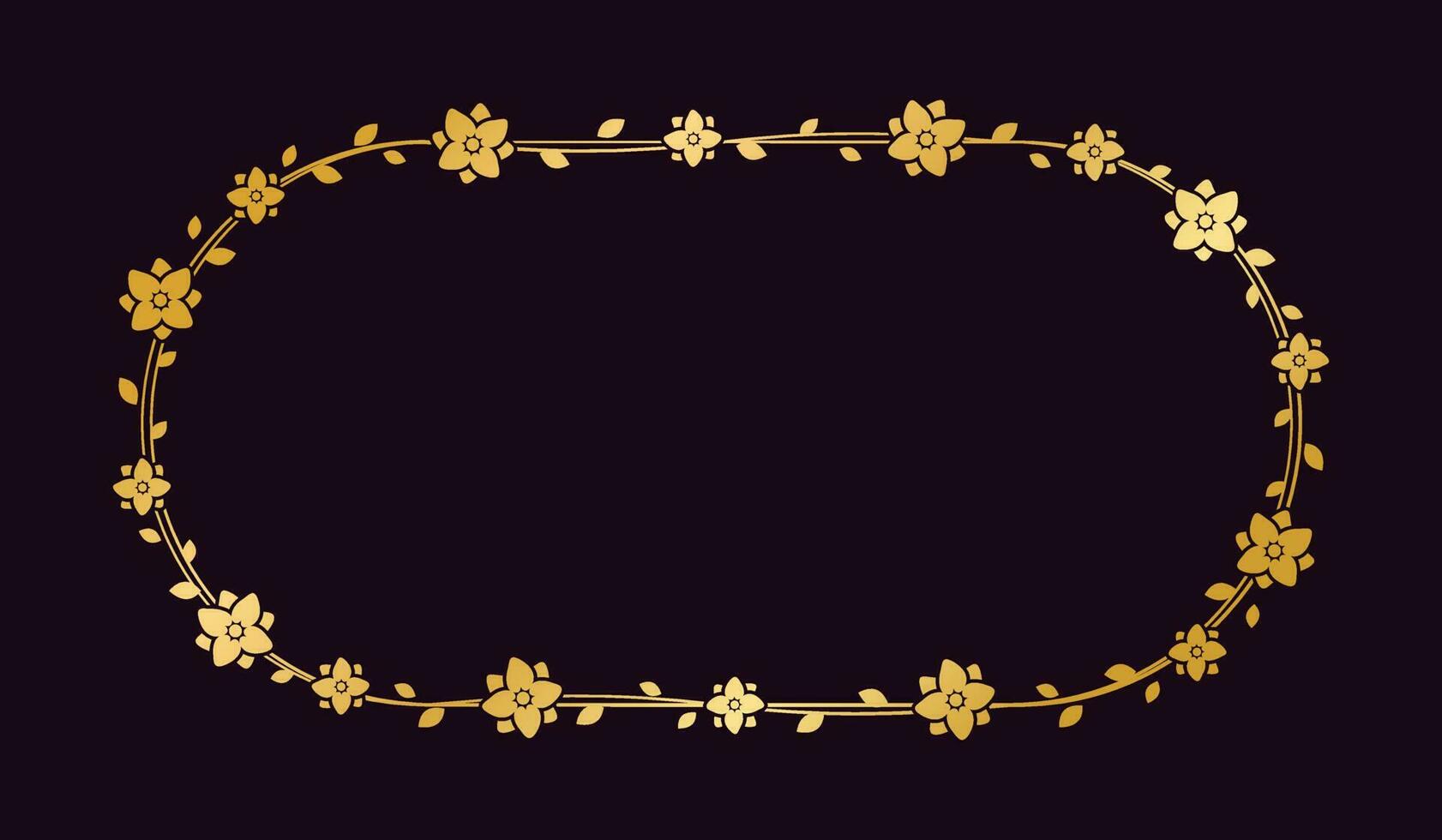 Gold Oval Blumen- Rahmen Vorlage. Luxus golden Rahmen Rand zum einladen, Hochzeit, Zertifikat. Vektor Kunst mit Blumen und Blätter.
