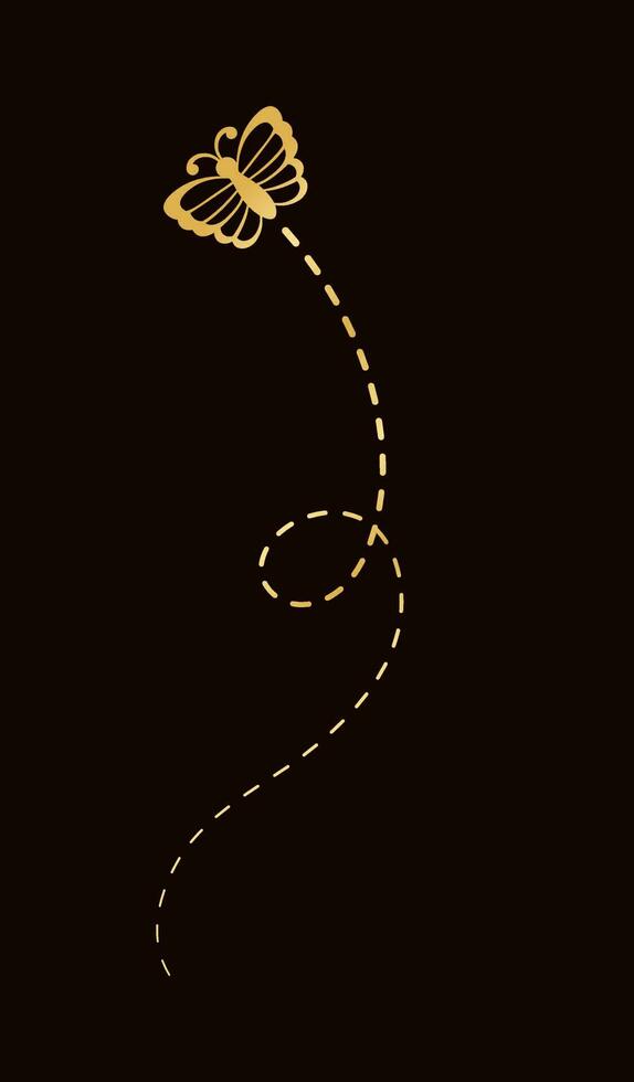 gyllene fjäril med prickad linje flyg rutt. elegant guld fjäril spår. vektor design element för vår och sommar.