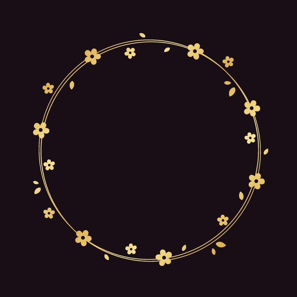 Gold runden Blumen- rahmen. botanisch Kreis Rand Vorlage, einfach minimal Design Element. vektor