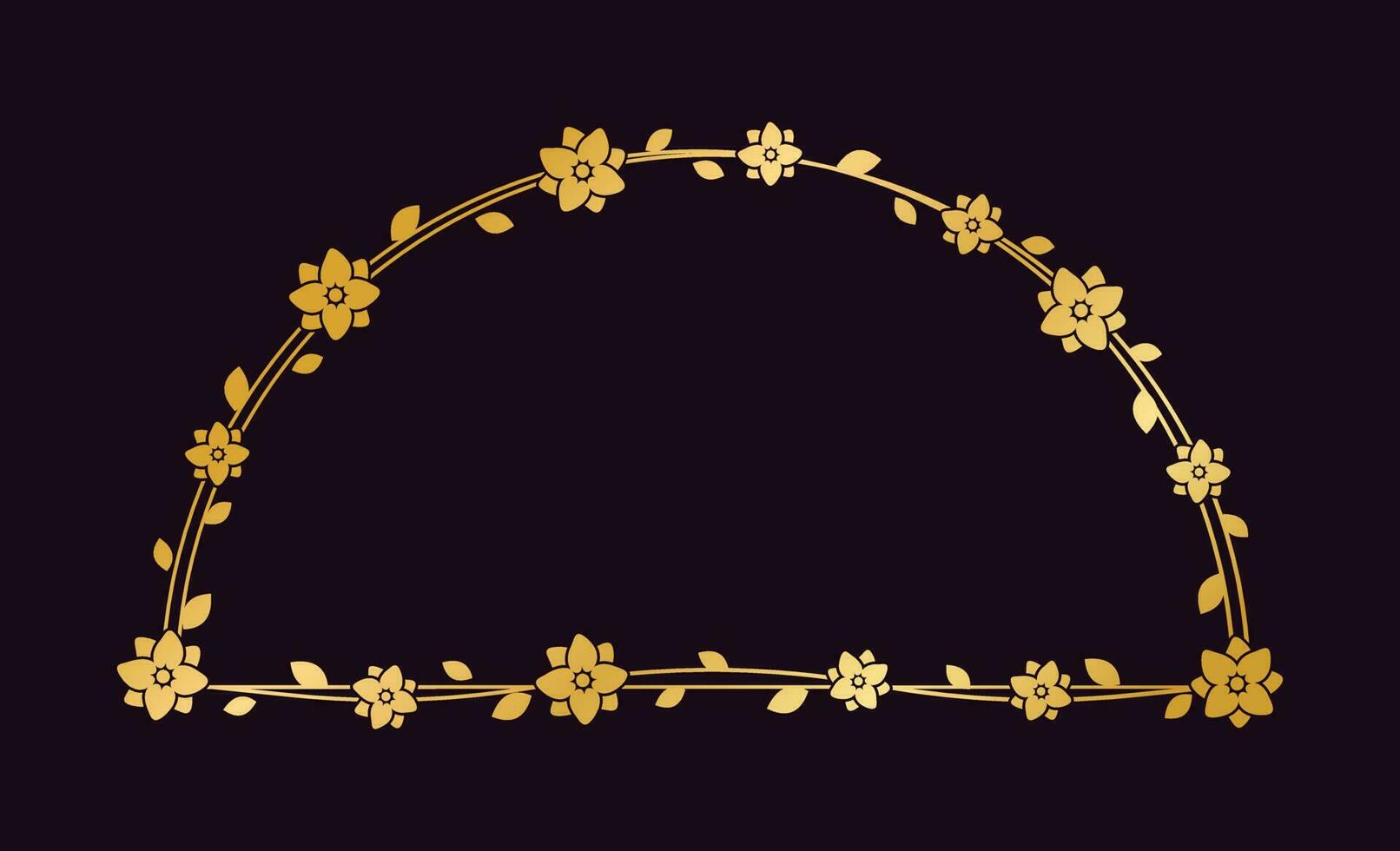 Gold geometrisch Blumen- Rahmen Vorlage. Luxus golden Rahmen Rand zum einladen, Hochzeit, Zertifikat. Vektor Kunst mit Blumen und Blätter.