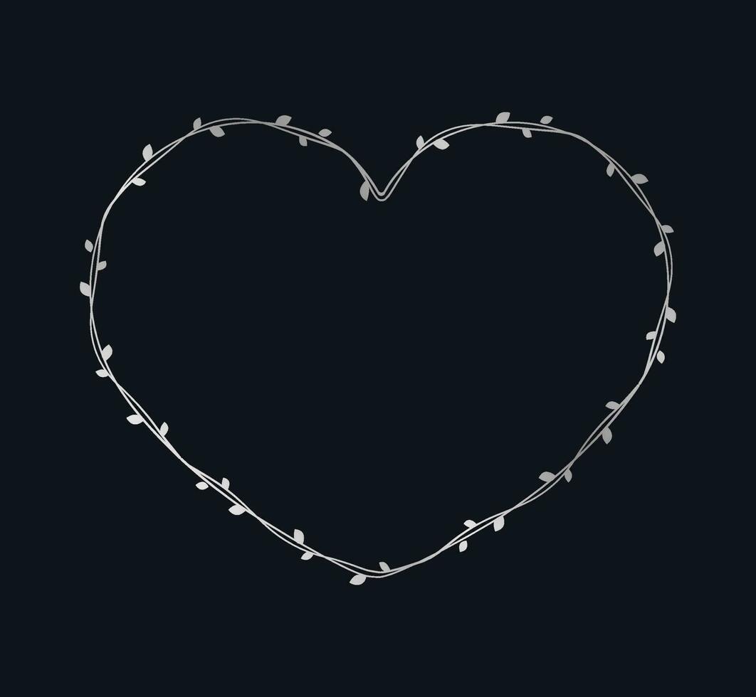 Silber Herz gestalten Rahmen gemacht von Ranke Blätter. Blumen- Valentinsgrüße Tag, Frühling Sommer- Design Element, Liebe Konzept vektor