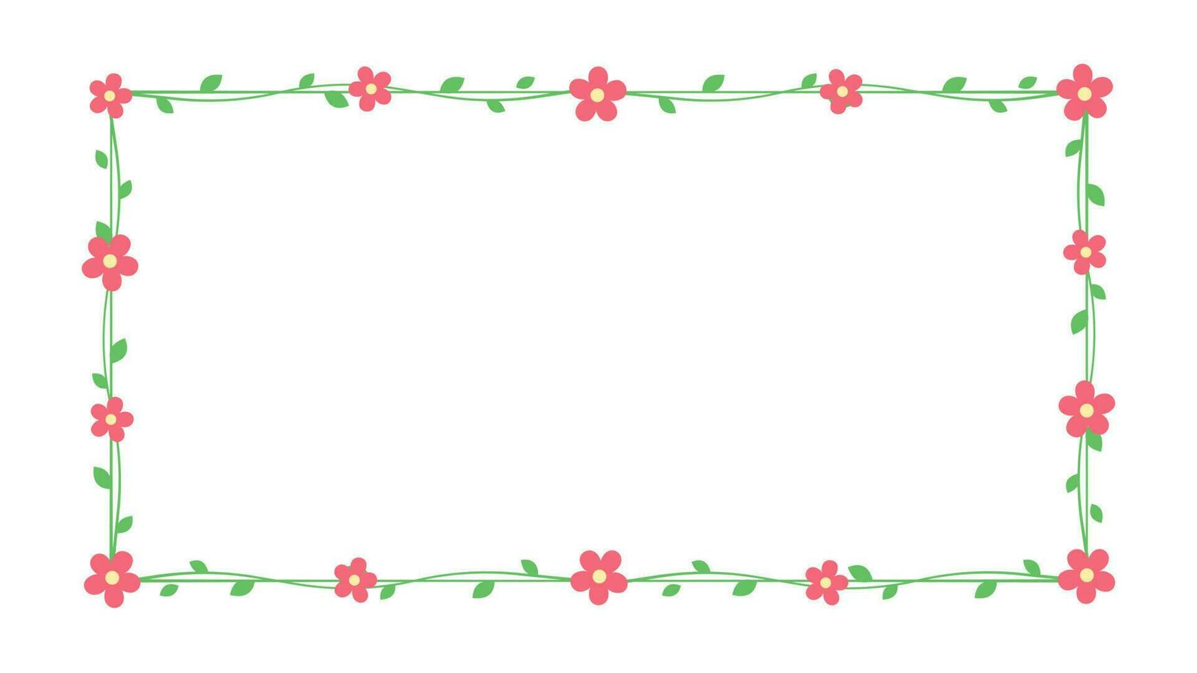 Rechteck Grün Ranke mit rot Blumen Rahmen und Grenze, Blumen- botanisch Design Element Vektor Illustration