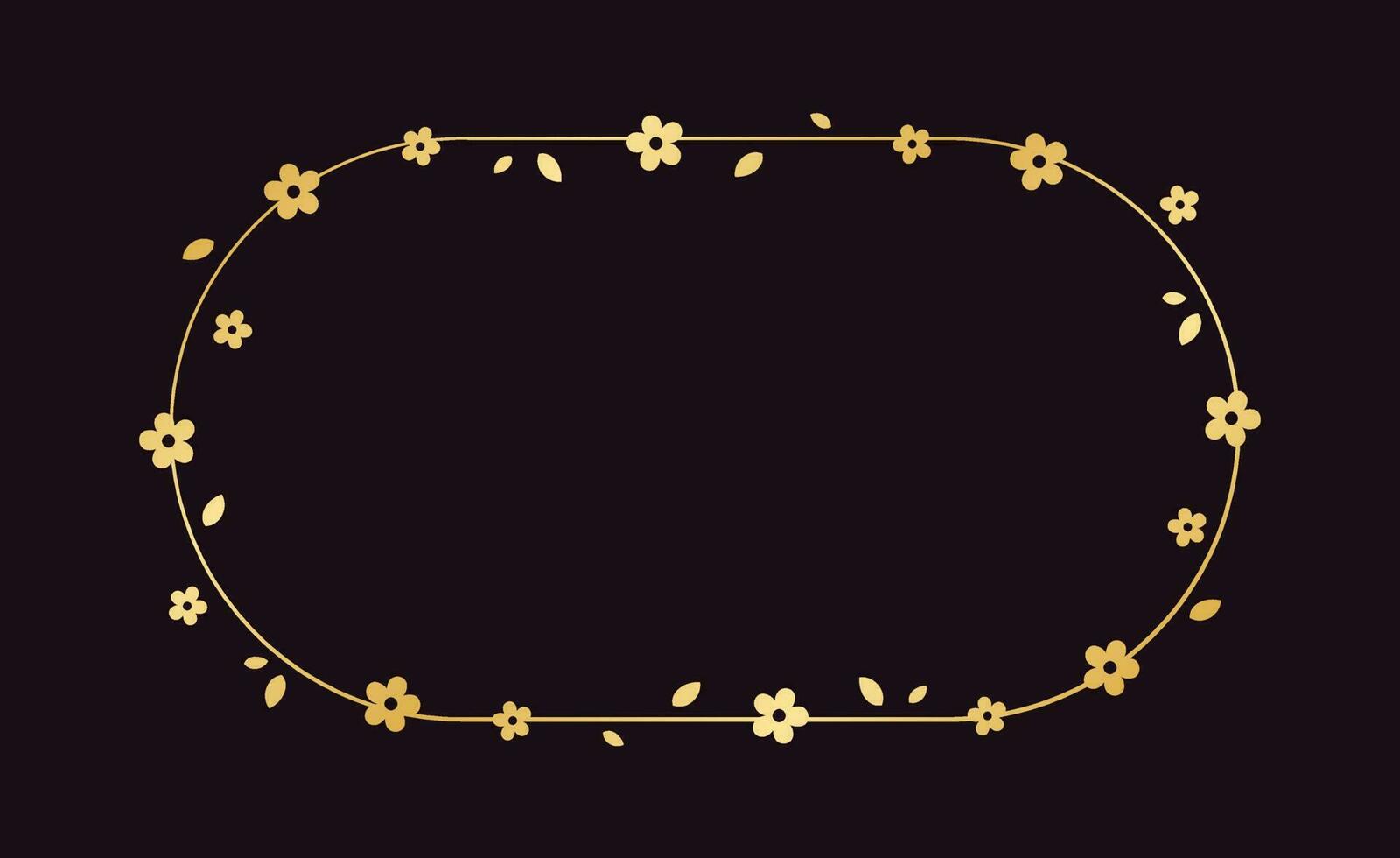 Gold Oval Blumen- Rahmen Silhouette Gekritzel. golden botanisch Rand Vorlage, gedeihen Design Element zum Hochzeit, Gruß Karte. vektor