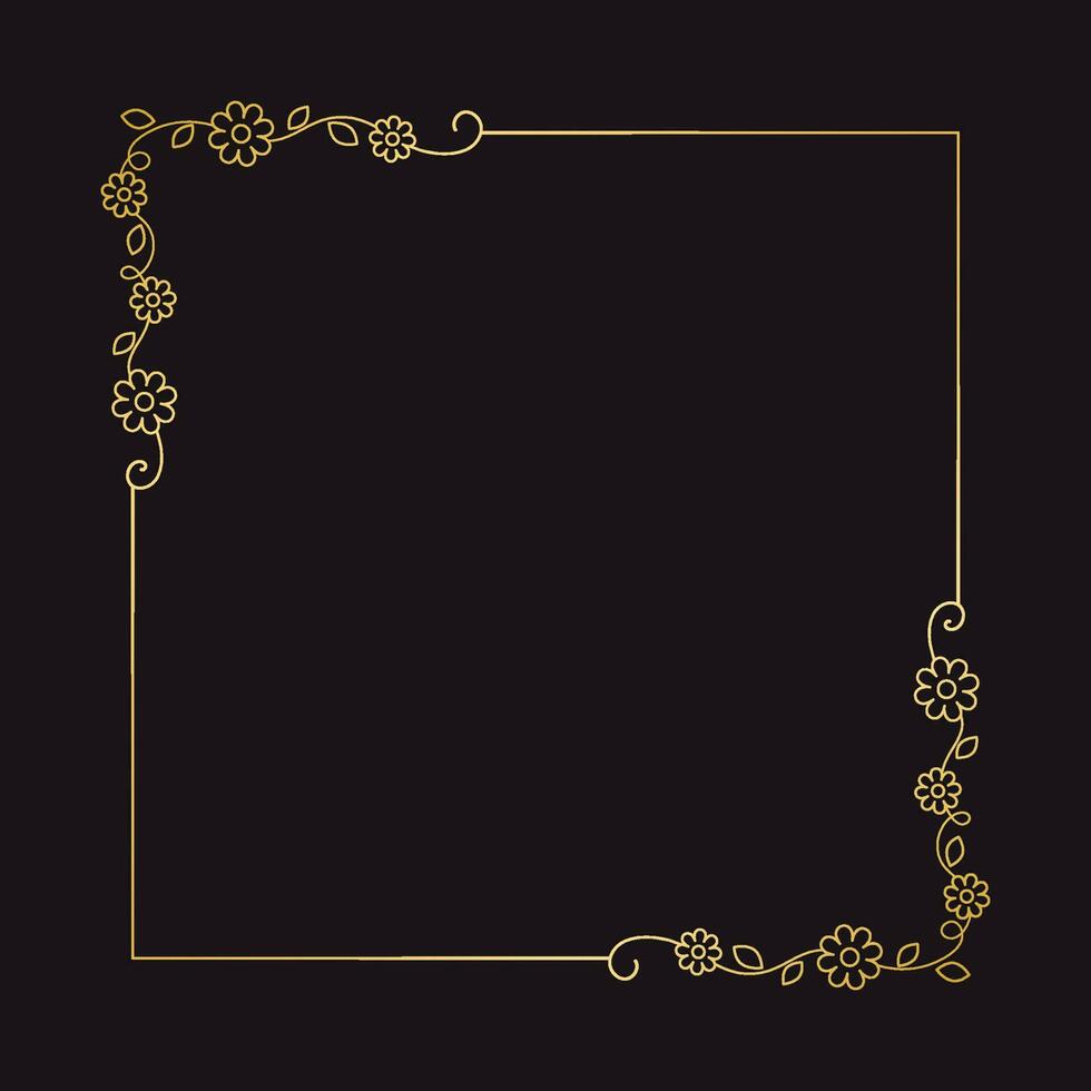 Gold Blumen- Platz rahmen. elegant Linie Grenze, Blätter und Blumen, Hochzeit Einladung und Karten, Logo Design und Plakate Vorlage. einfach minimal Stil botanisch Vektor Kunst.