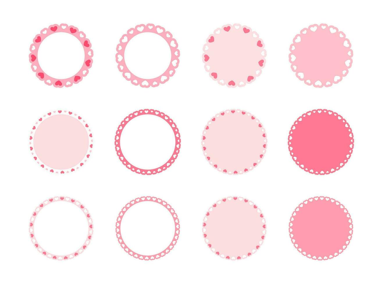 Kreis überbacken Rahmen mit Herzen Satz, Pastell- süß Valentinsgrüße Rahmen Rand vektor