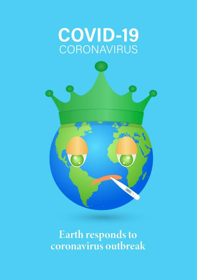 traurig Welt, halt COVID-19, Coronavirus, Planet Erde erhalten krank und Weinen von Virus Kommen um das Welt. Erde Weinen Maskottchen Karikatur Illustration. vektor