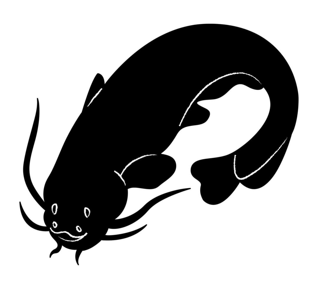 havskatt silhuett. klotter svart och vit vektor illustration.