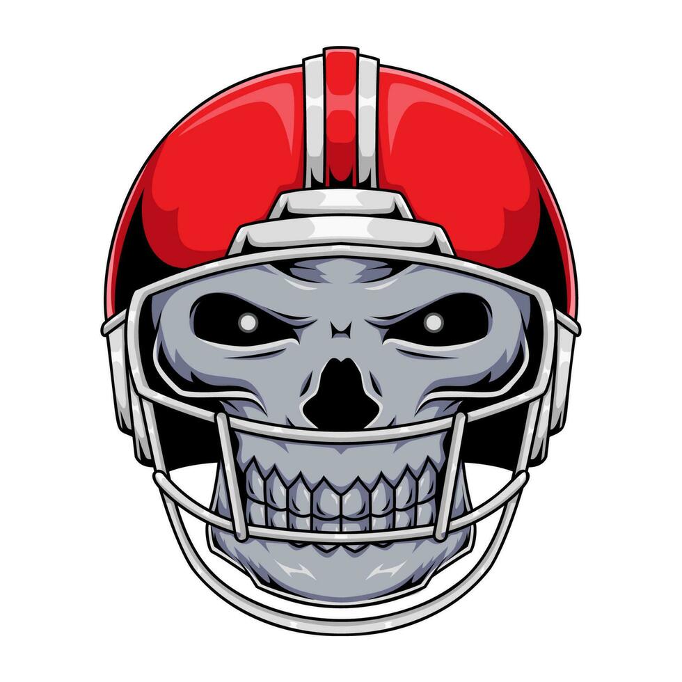 Illustration von amerikanisch Fußball Mensch Schädel Maskottchen Charakter tragen rot Helm vektor