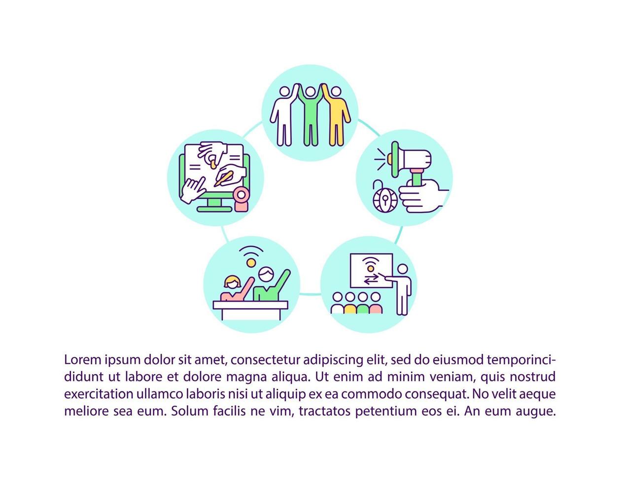 bürgerschaftliches Engagement im digitalen Zeitalter Konzept Linie Icons mit Text vektor