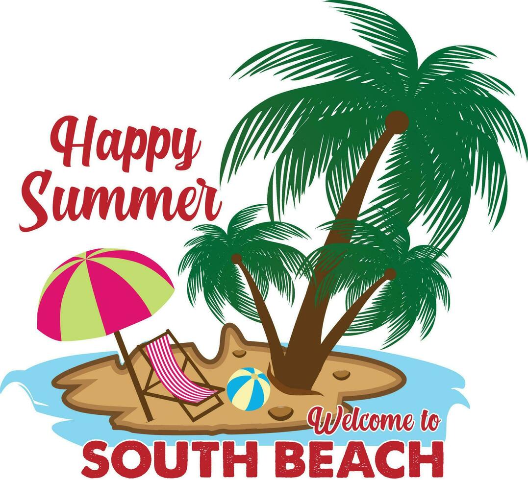 Lycklig sommar Välkommen till söder strand t-shirt design vektor