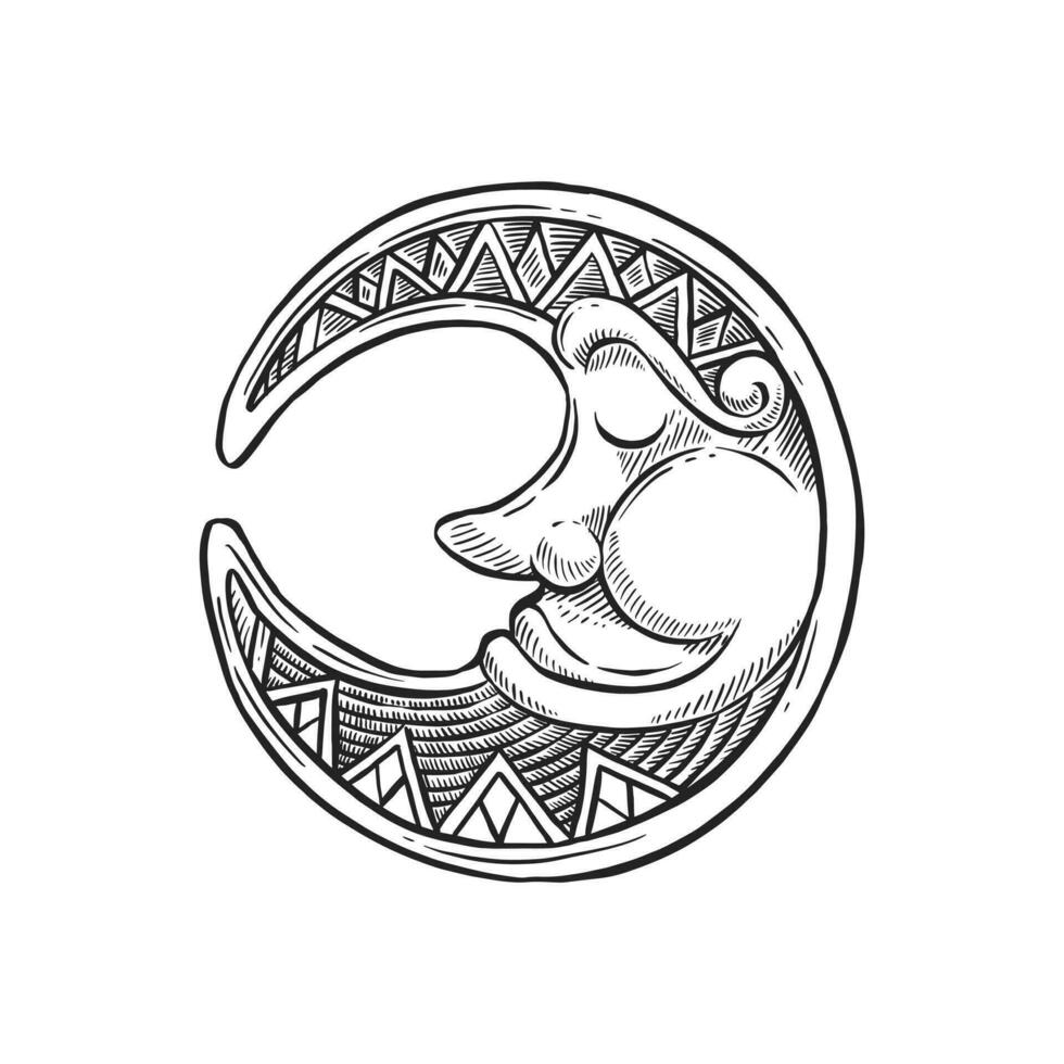 hand dragen måne ansikte logotyp illustration vektor