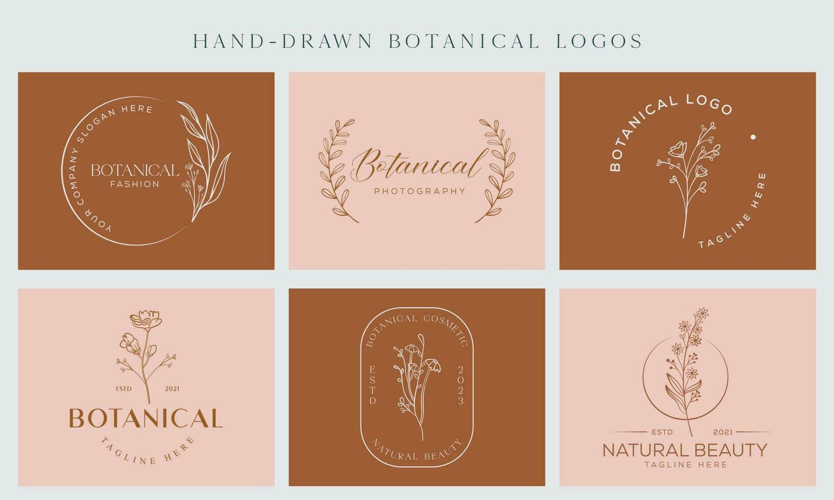 botanisches florales Element Vektor trendiges handgezeichnetes Logo mit wilden Blumen und Blättern. logo für spa- und schönheitssalon, boutique, bioladen, hochzeit, blumendesigner, innenausstattung, fotografie, kosmetik.