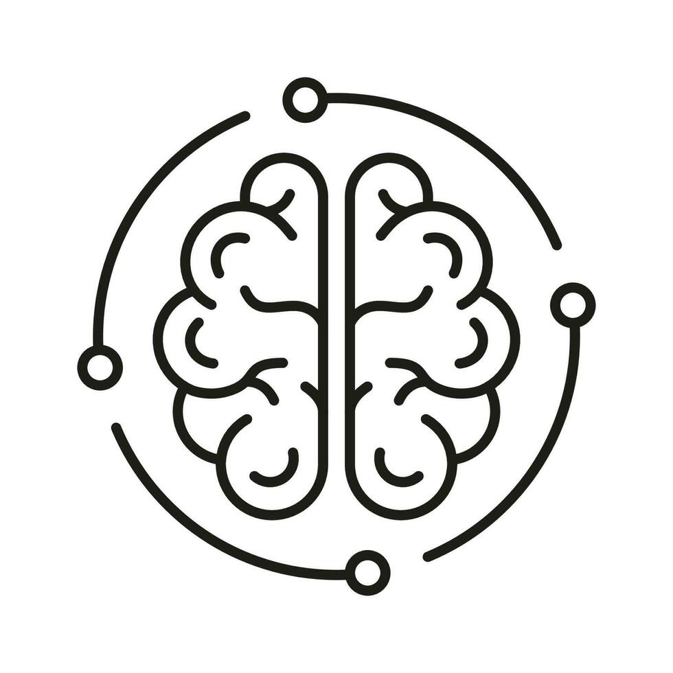 Mensch Gehirn und Digital Technologie schwarz Linie Symbol. Technik Wissenschaft linear Piktogramm. Neurologie und künstlich Intelligenz Symbol auf Weiß Hintergrund. editierbar Schlaganfall. isoliert Vektor Illustration.