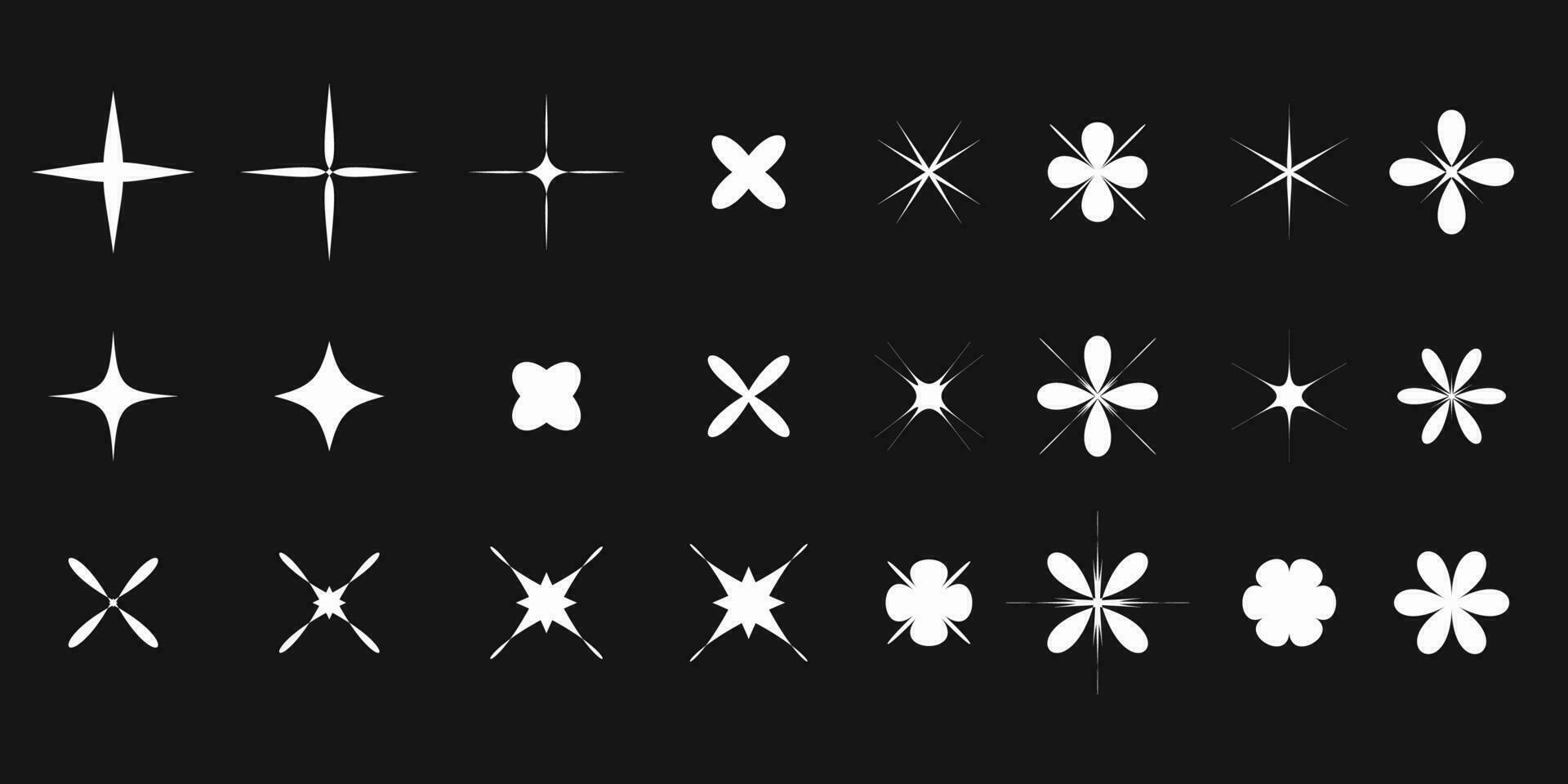 stjärnor. uppsättning av stjärnor redigerbar ikoner. de strålglans av stjärnor eller fyrverkeri. vektor ikon på en svart bakgrund. platt design.