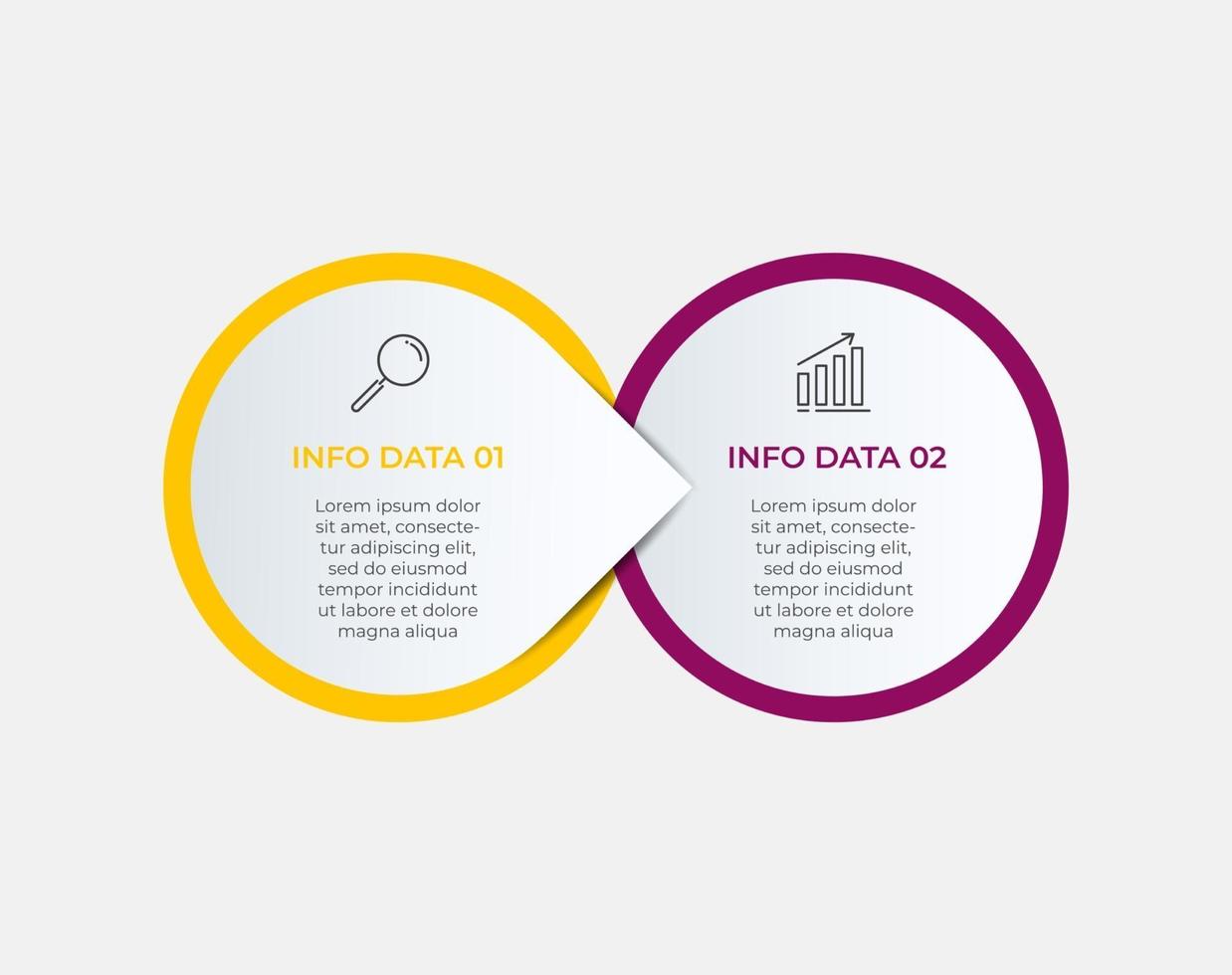 Minimale Zeitleiste für Business-Infografiken mit 2 Schritten, Optionen und Marketing-Symbolen vektor