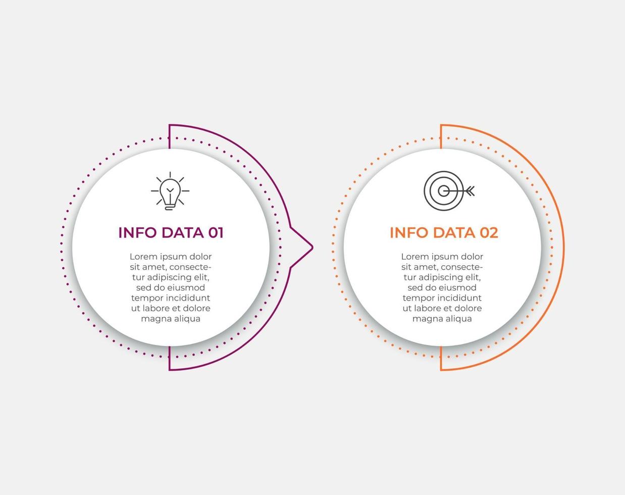 Minimale Zeitleiste für Business-Infografiken mit 2 Schritten, Optionen und Marketing-Symbolen vektor