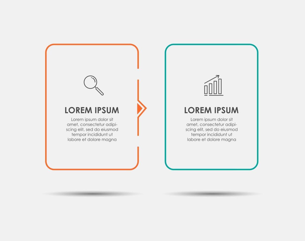 minimal infographics mall tidslinje med två steg alternativ och marknadsföring ikoner vektor