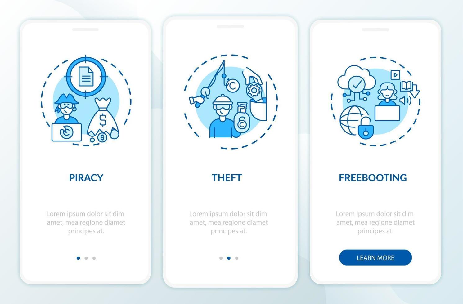 upphovsrättsintrångstyper ombord mobilappsskärm med koncept vektor