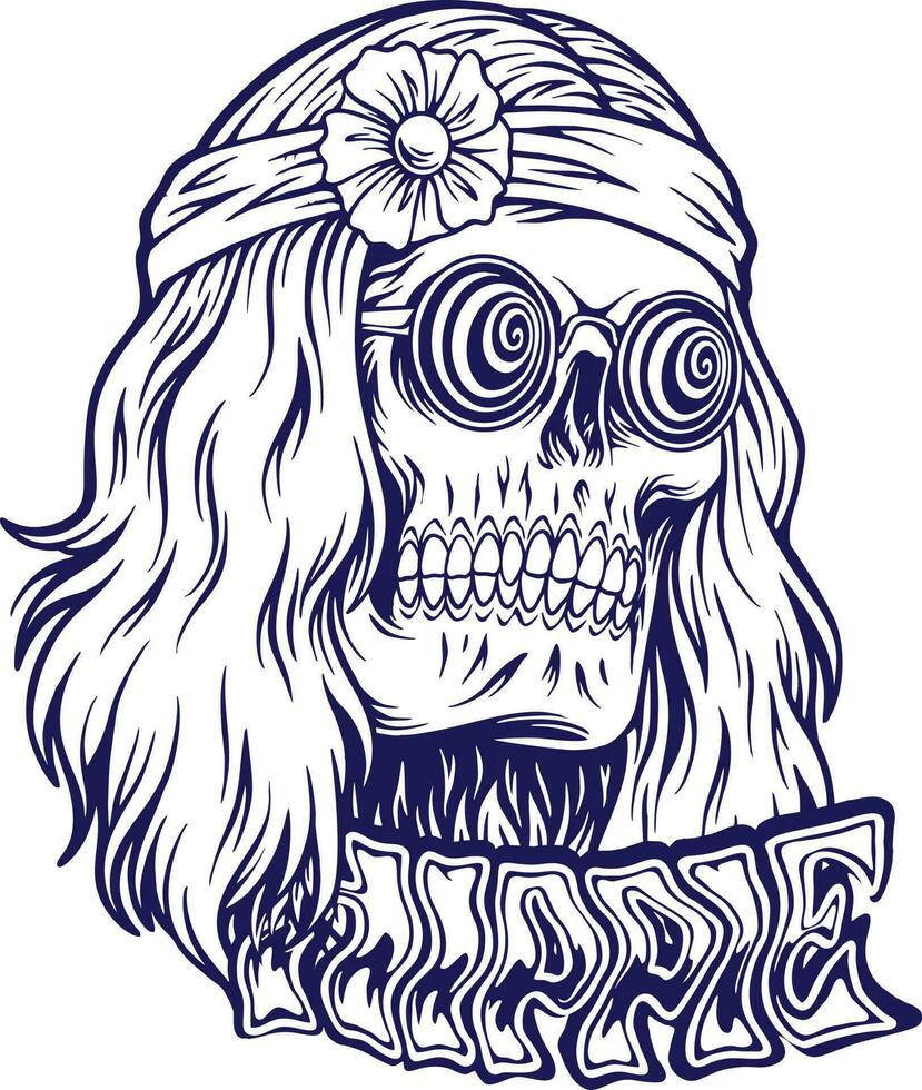 cool Hippie Schädel Kopf Blume Stirnbänder Logo Abbildungen Silhouette Vektor Abbildungen zum Ihre Arbeit Logo, Fan-Shop T-Shirt, Aufkleber und Etikette Entwürfe, Poster, Gruß Karten Werbung