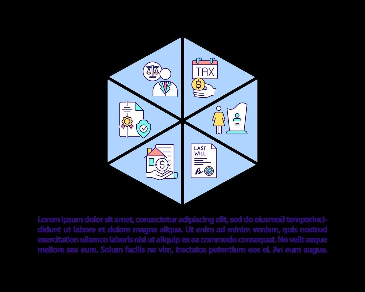 Nachlassplanungskonzeptsymbole mit Text vektor
