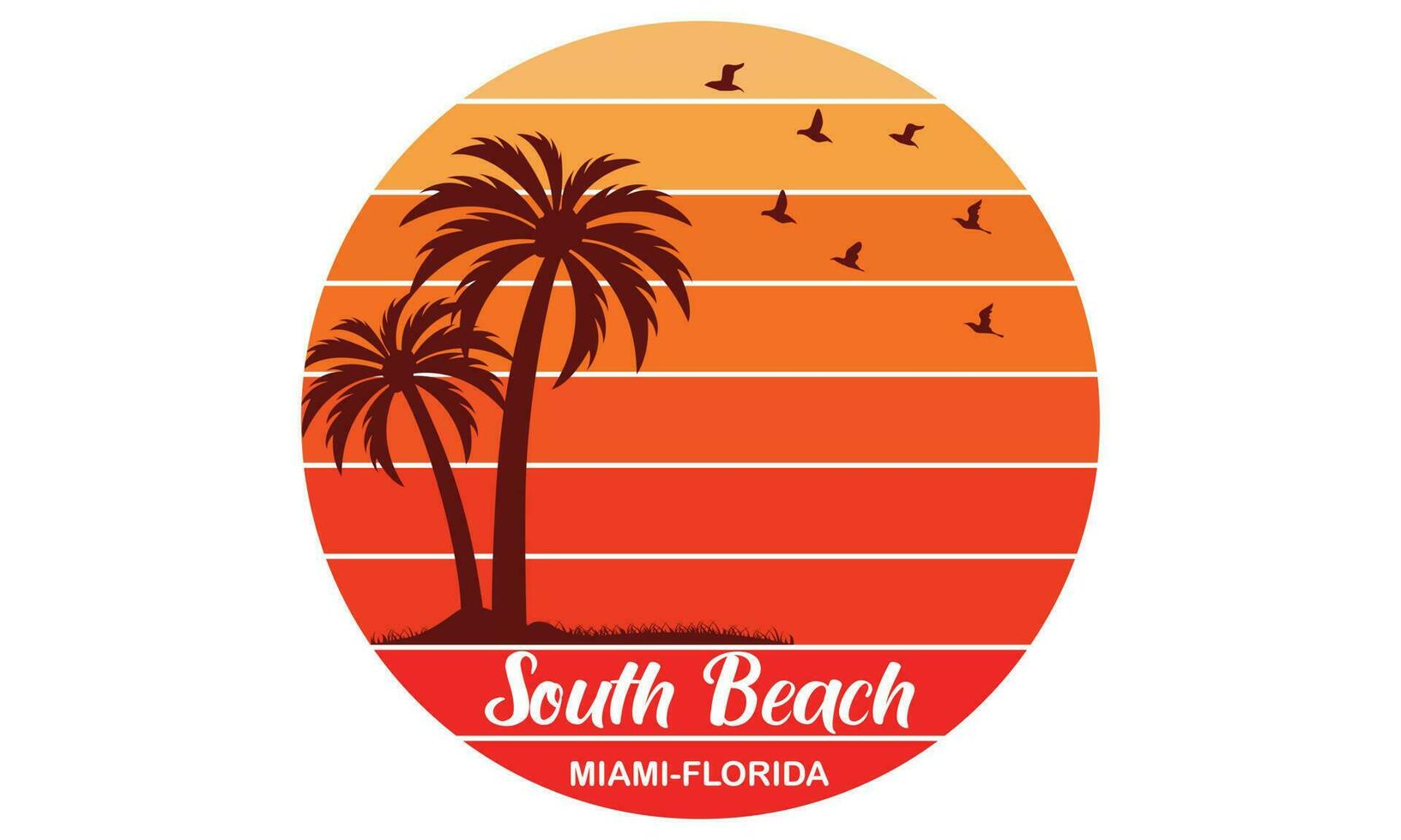 Süd Strand Miami Florida T-Shirt Design Vektor Illustration und bekleidung Vektor Design, drucken, Typografie, Poster, Emblem mit Palme Bäume. mit Surfen Mann, Vektor drucken Design Kunstwerk, Sommer- T-Shirt