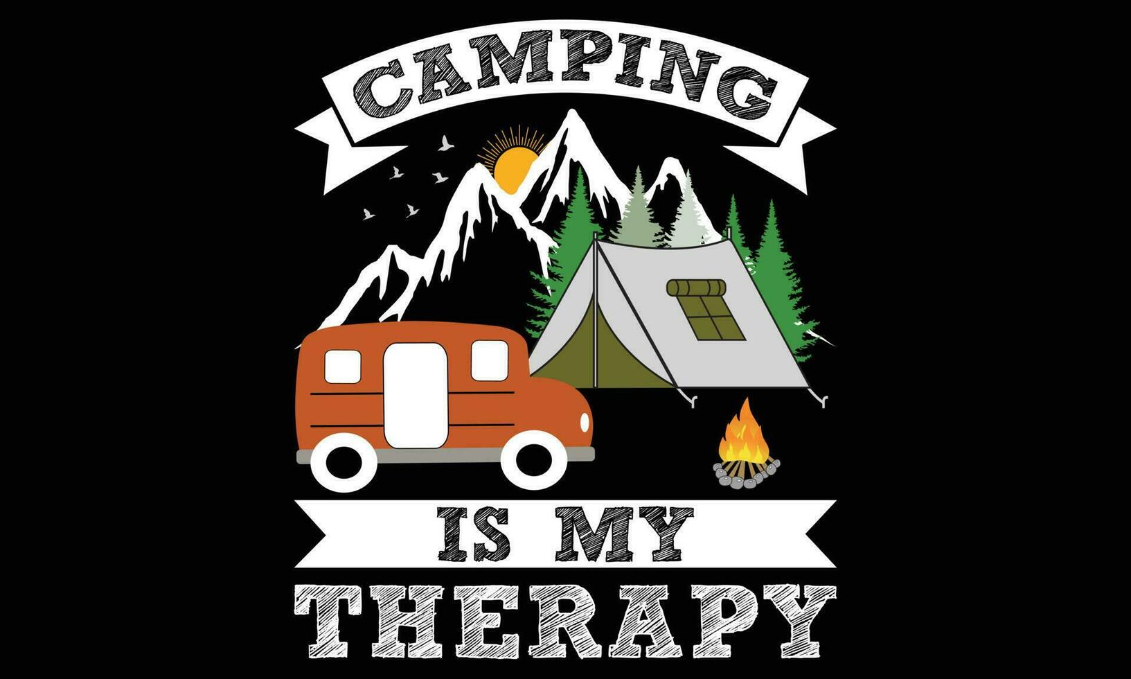 camping är min terapi t skjorta design vektor, camping, vandring, utomhus- äventyr grafisk vektor illustration rolig typografi slogan text för t skjorta design, grafik, affisch. sommar resa bricka ordspråk,