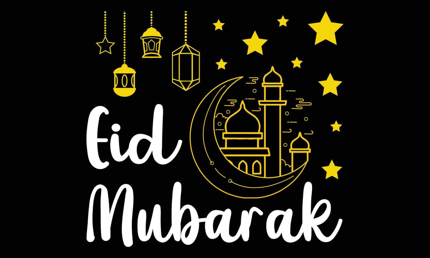 eid Mubarak Typografie und Kalligraphie. eid ul-fitr, eid ul-adha. religiös Ferien sind gefeiert durch Muslime weltweit. kreativ Idee, Konzept Design eid Mubarak. bunt Vektor Hintergrund T-Shirt