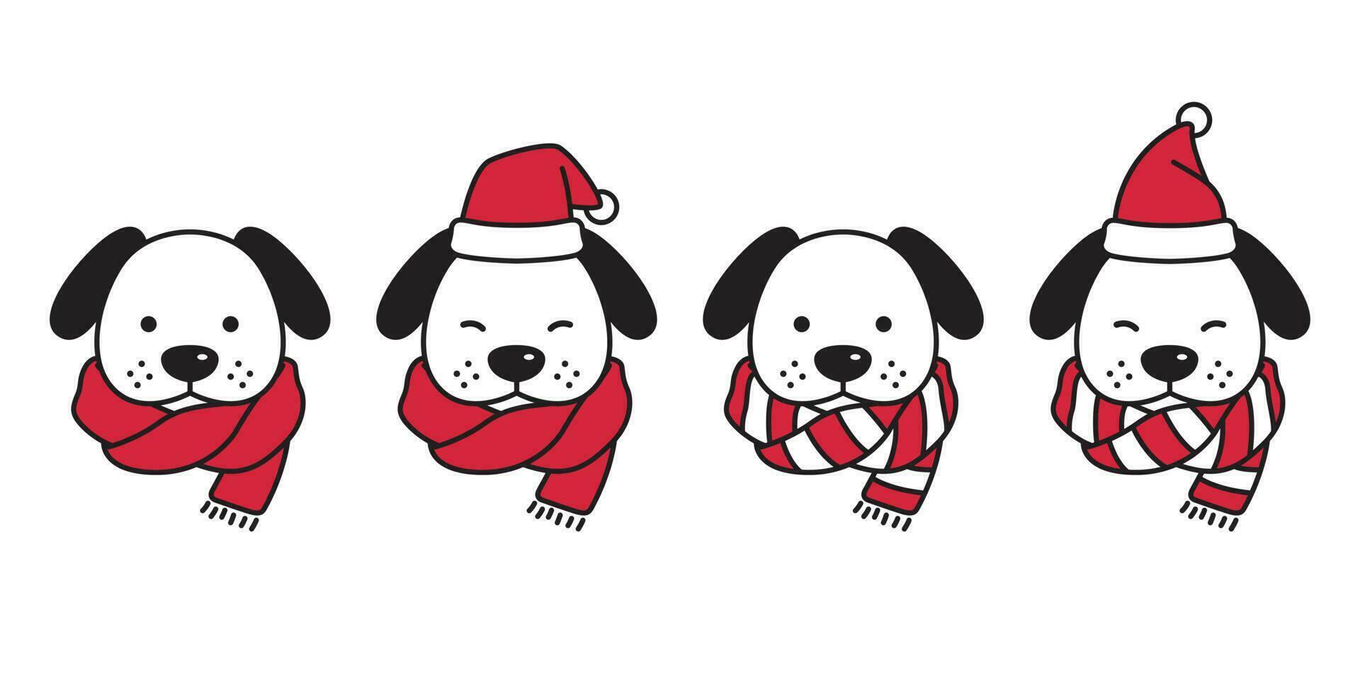 hund vektor jul franska bulldogg santa claus hatt xmas scarf ikon valp huvud tecknad serie karaktär logotyp illustration