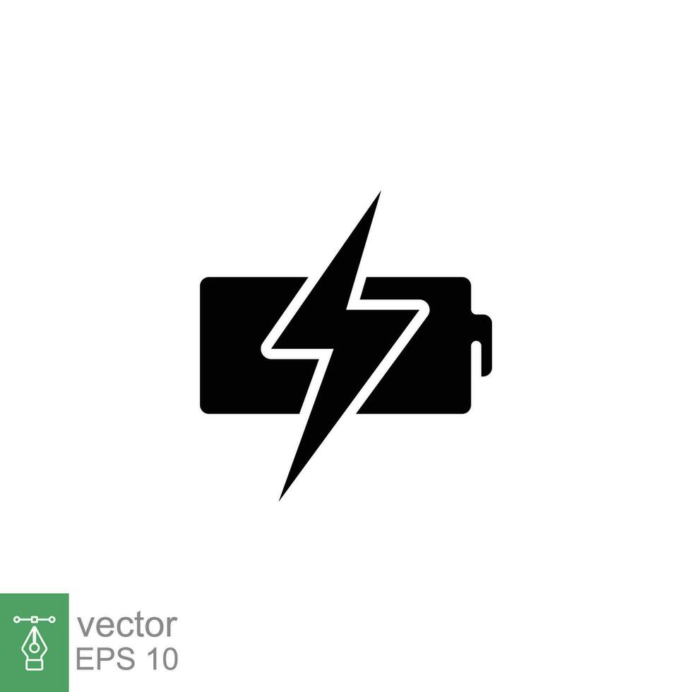 batteri laddning ikon. enkel fast stil. ladda om, litium, avgift, kapacitet, energi, teknologi begrepp. svart silhuett, glyf symbol. vektor illustration isolerat på vit bakgrund. eps 10.