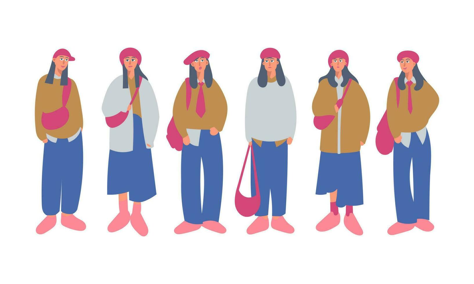 uppsättning av kvinnor i vinter- kläder. vektor illustration i platt stil.