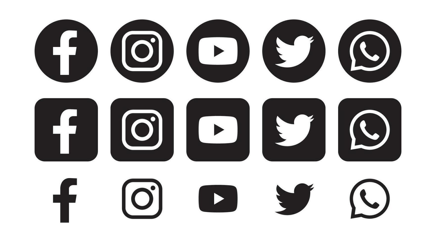 uppsättning av populär social media ikoner runda och fyrkant i svart bakgrund vektor