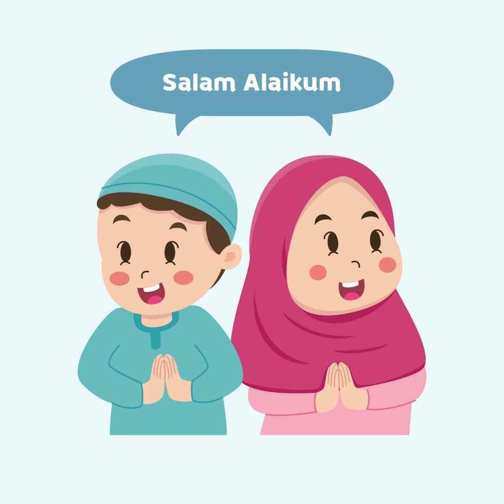 süß Muslim Kinder Salam geben Salam vektor