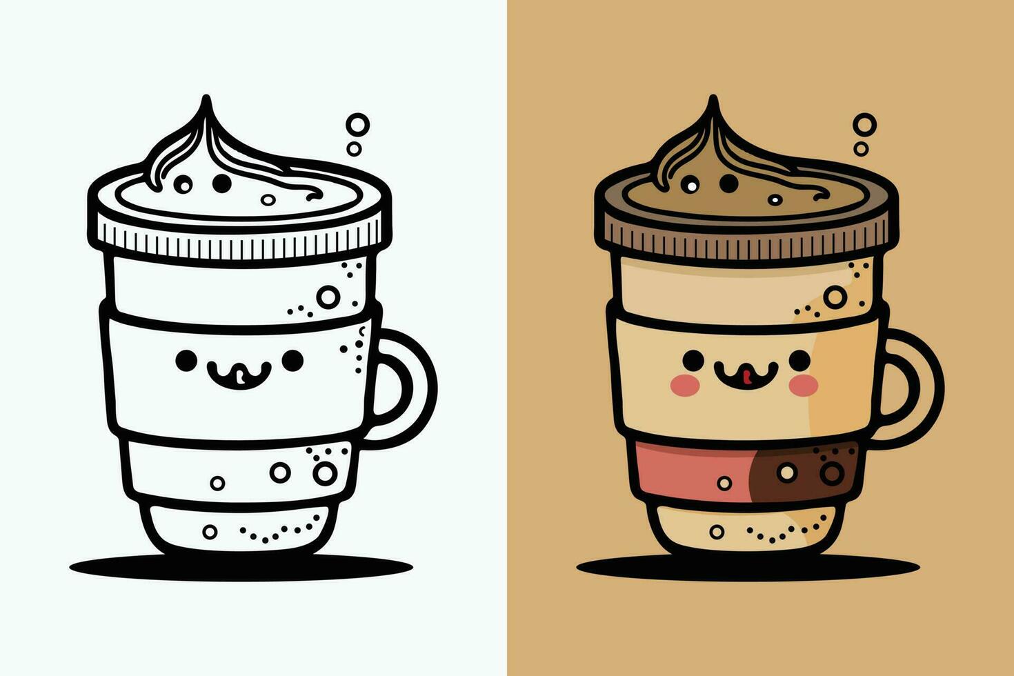kaffe kopp logotyp, söt kaffe kopp tecknad serie linje konst färgrik vektor illustration, kaffe kopp ikon design, platt kartong stil, mat och dryck ikon