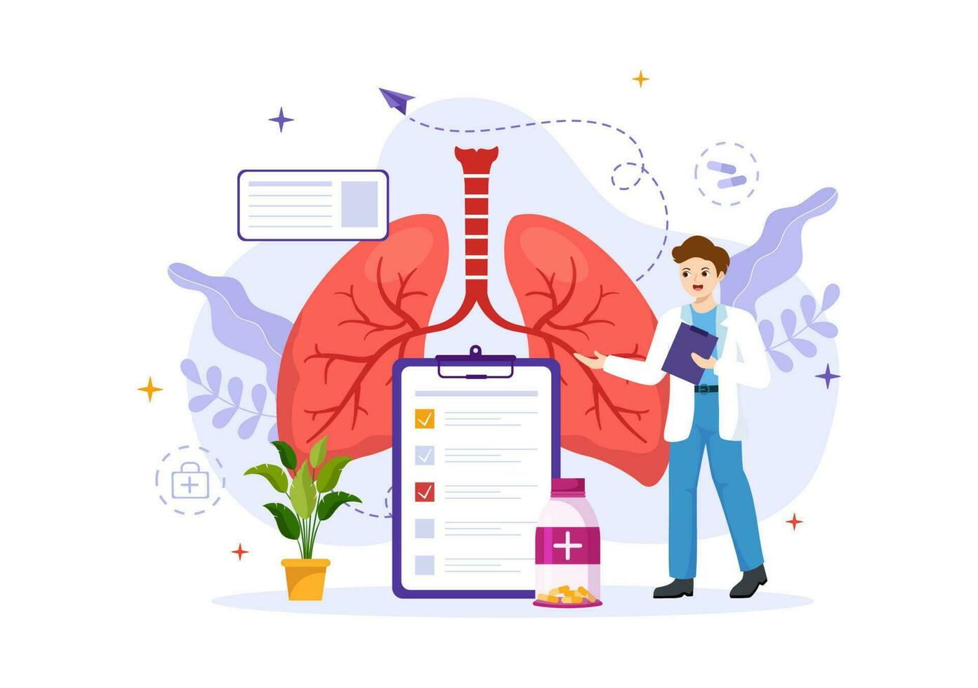 Asthma Krankheit Vektor Illustration mit Mensch Lunge und Inhalatoren zum Atmung im Gesundheitswesen eben Karikatur Hand gezeichnet Landung Seite Vorlagen