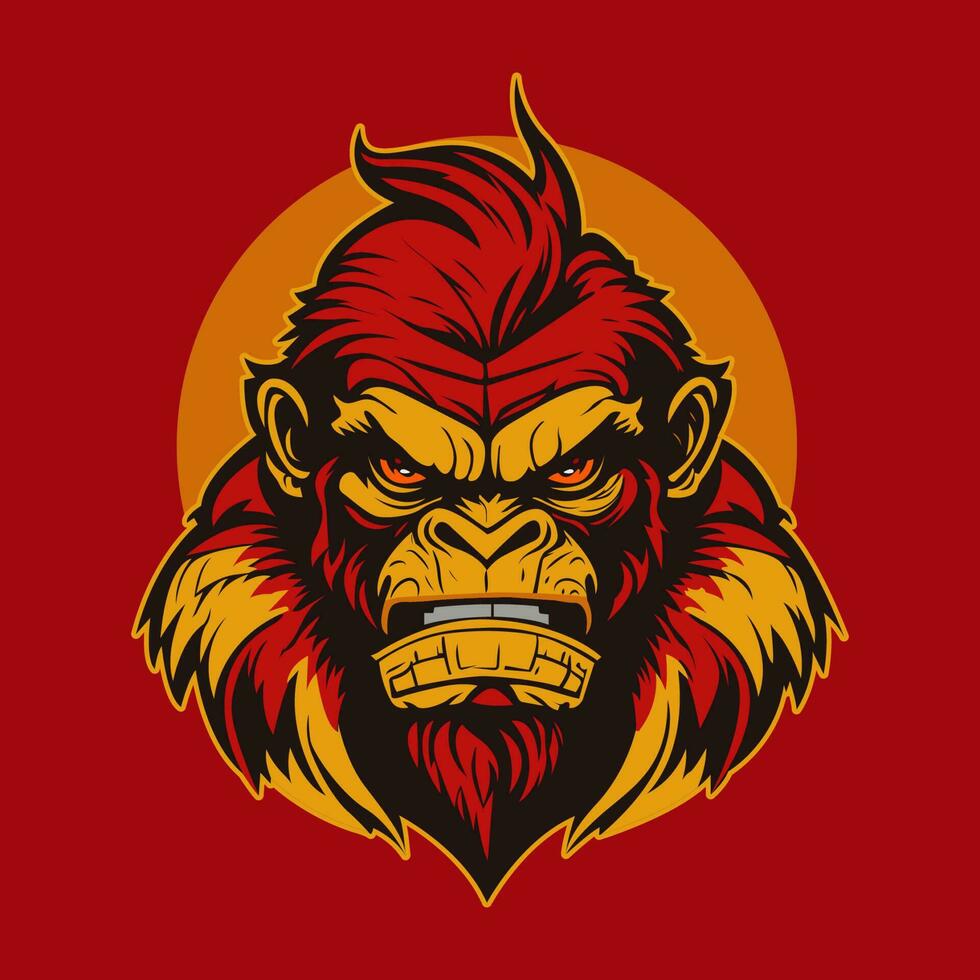 gorilla maskot logotyp gaming och t-shirt röd och gul vektor