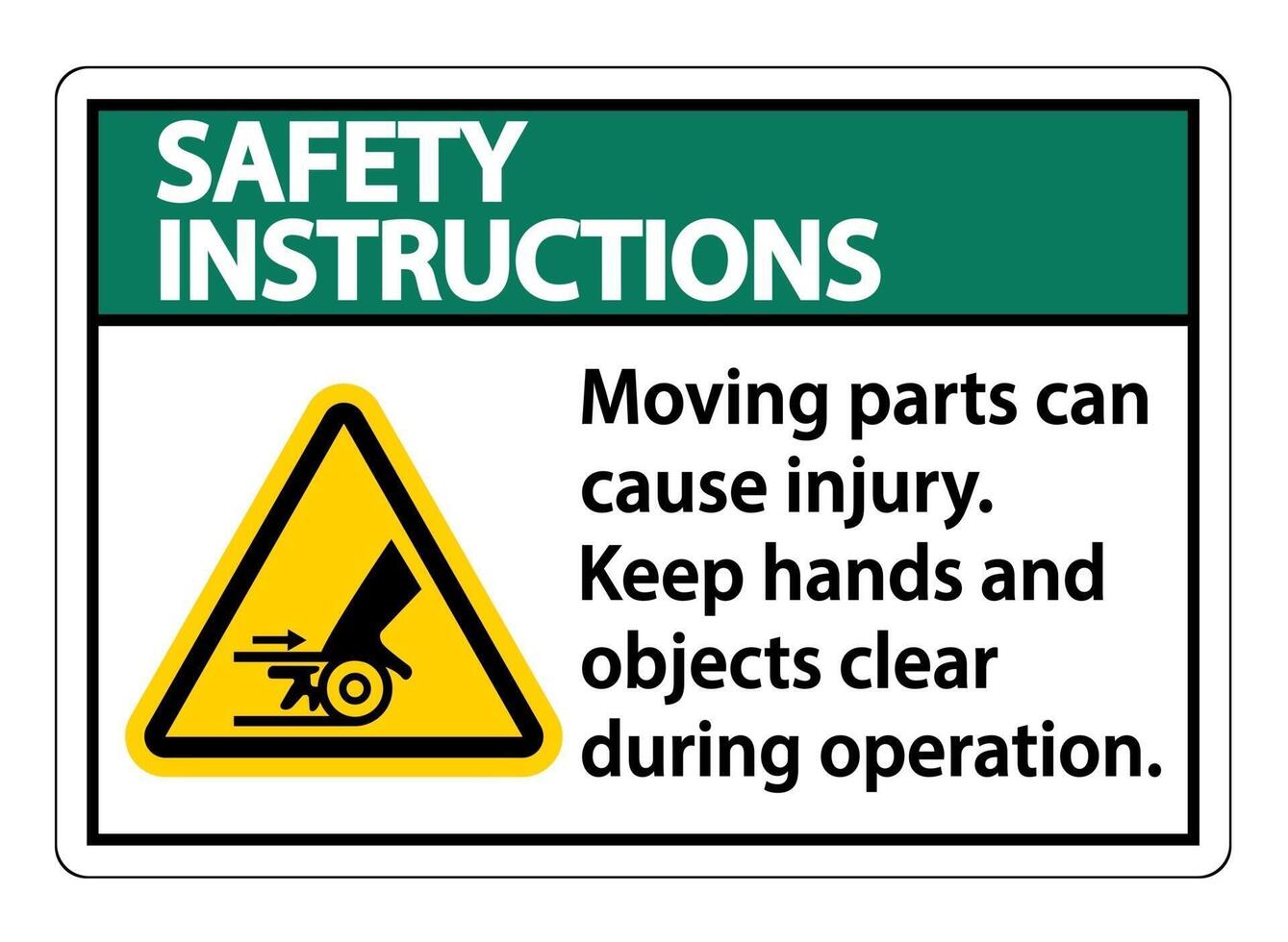 säkerhetsinstruktioner rörliga delar kan orsaka skada på vit bakgrund vektor