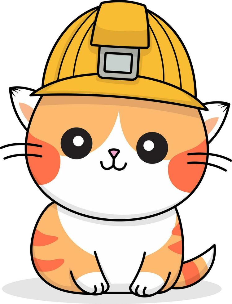 komisch Karikatur Katze - - ein süß Katze spielen und tragen ein Konstruktion Hut vektor