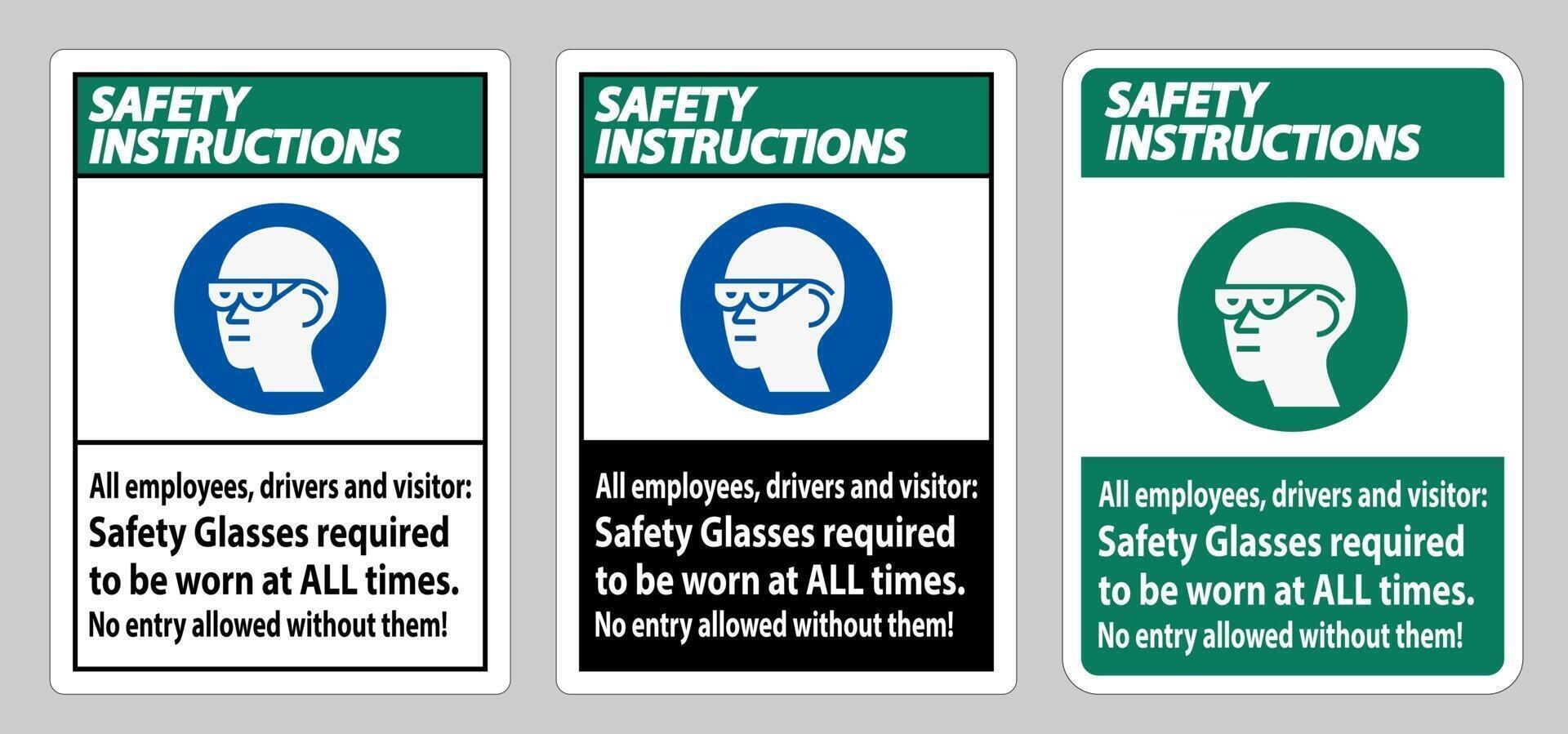 säkerhetsinstruktioner signerar alla anställdas förare och besökare skyddsglasögon som alltid måste bäras vektor