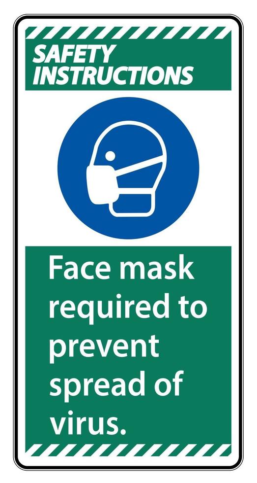 säkerhetsinstruktioner ansiktsmask krävs för att förhindra spridning av virustecken på vit bakgrund vektor