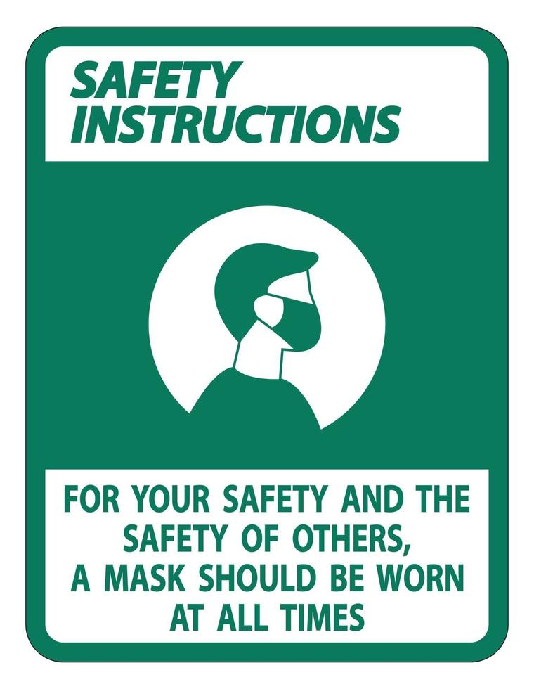 Sicherheitshinweise für Ihre Sicherheit und andere Maske jederzeit auf weißem Hintergrund unterschreiben vektor