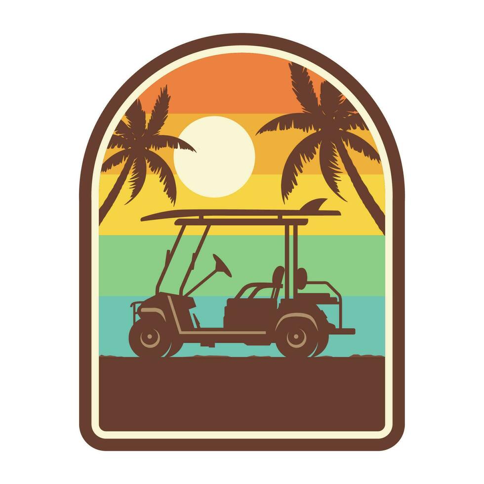 Golf Wagen Sonnenuntergang Vektor Illustration