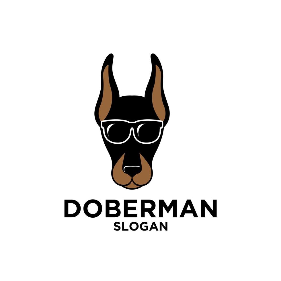 einfache niedliche doberman Hundekopf verwendet Sonnenbrillen Vektor Logo Symbol Illustration Design