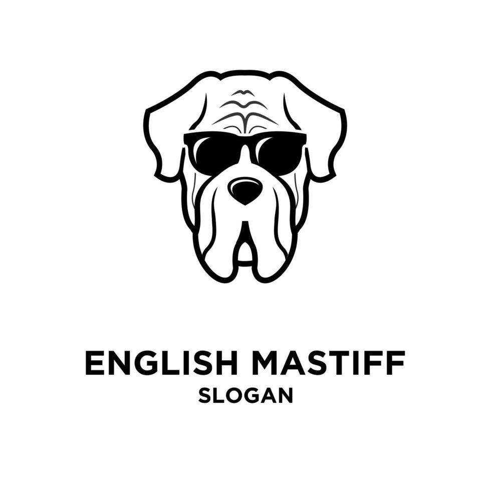 engelska mastiff hundhuvud bär solglasögon vektor logo ikon illustration design