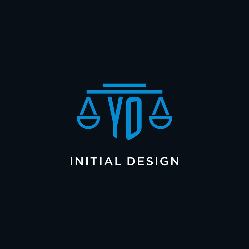 yo Monogramm Initiale Logo mit Waage von Gerechtigkeit Symbol Design Inspiration vektor