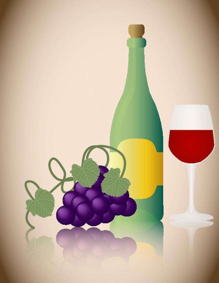 vinflaska med druvor och glas vektor
