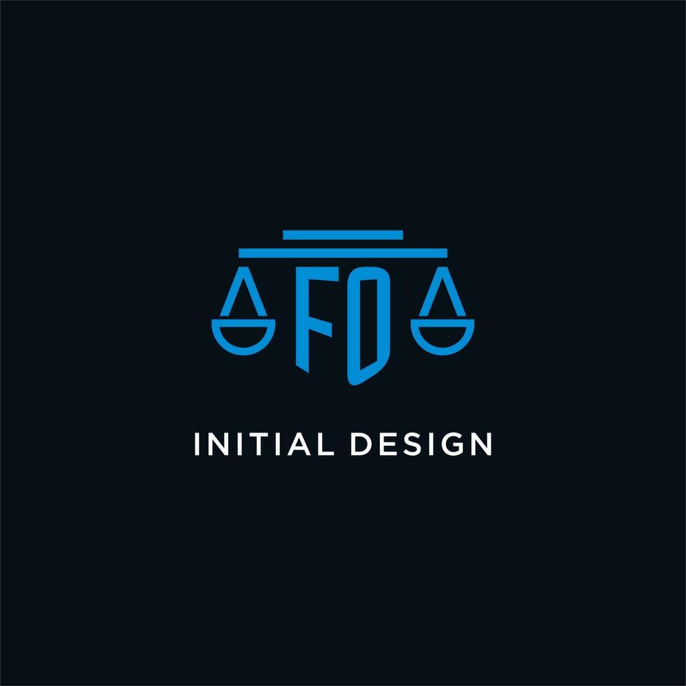 fo Monogramm Initiale Logo mit Waage von Gerechtigkeit Symbol Design Inspiration vektor